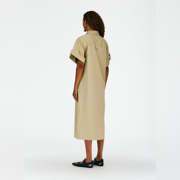 Tibi Eco Poplin Shirt Dress Clay Tan XXS | Organic Cotton Midi Button Front - Picture 3 of 11